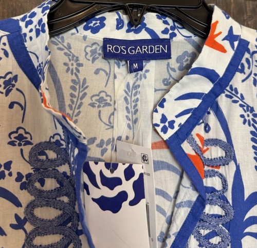 Ro's Garden Size Medium M Tunic Floral Blue & White Boho Beach Pockets NWT $175 - Picture 4 of 13