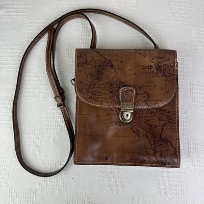 Patricia Nash Laurentina Signature Map Brown Leather Crossbody Purse Riot Rust
