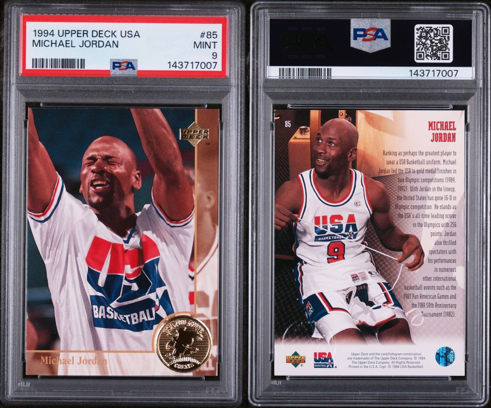 1994 UPPER DECK USA BASKETBALL #85 MICHAEL JORDAN HOF PSA 9 MINT view 3