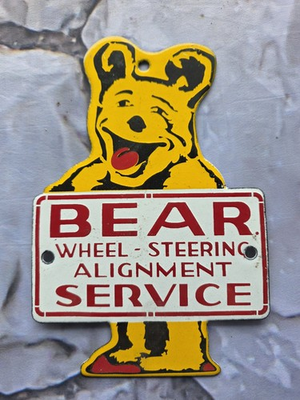 #ad VINTAGE BEAR ALIGNMENT SERVICE PORCELAIN SIGN 8quot;×5.5quot;. $139.00