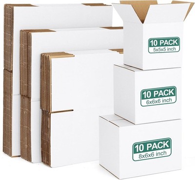 30 Pack Small Shipping Boxes Assorted Sizes, White Corrugated Box Mailers
