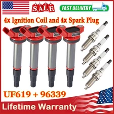 Set of 4 Ignition Coil & Iridium Spark Plug For Toyota Corolla Prius UF596 96339