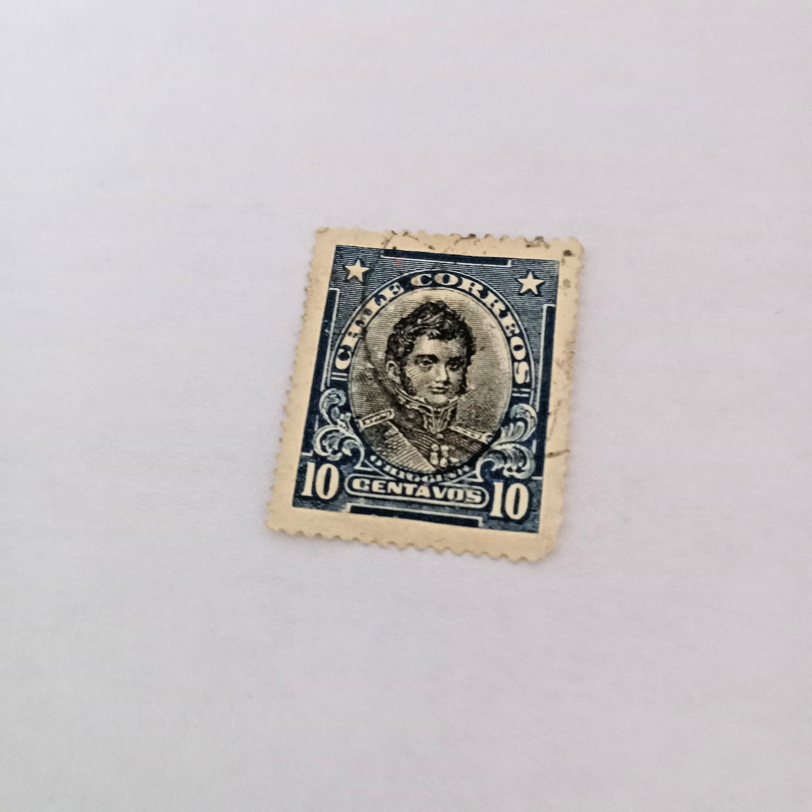 Antique Chile 1912-1927 Correos 10 Centavos Blue & Black Postage Stamp