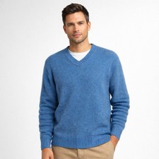 100 Laine Shetland Wool Pullover V neck 264610 LL Bean Vtg Blue Men  s Medium