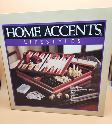GameBoard Wooden w/ 7 Games by Home Accents Lifestyles with 5  games open box