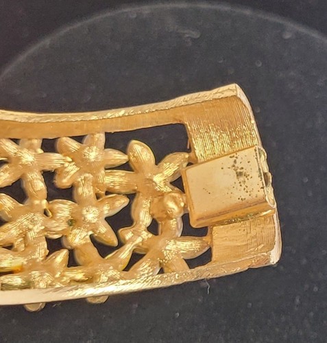 Vintage Multi Colored Flower Gold Tone Clasp Bangle Bracelet - Picture 7 of 8