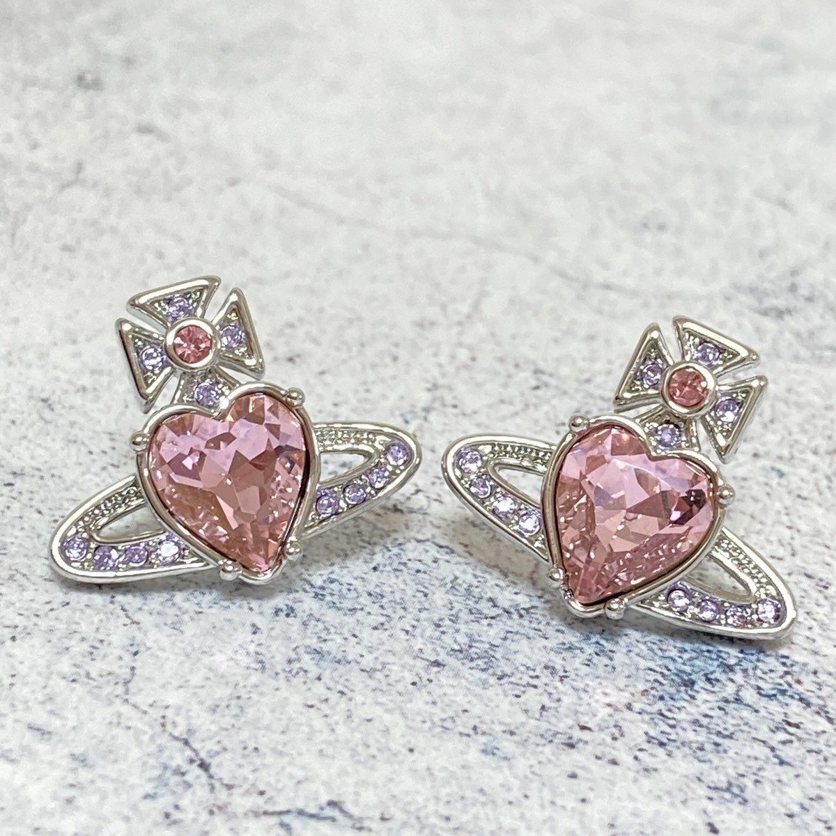 Vivienne Westwood Earrings ARIELLA Orb Heart Silver Pink IN BOX w