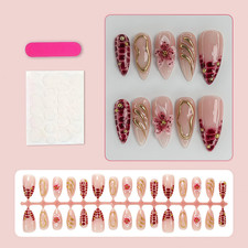30Pcs 3D Gold Flower Press On Nails False Nail Tips for Women 603