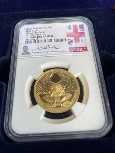 2024 Gold Alderney Bald Eagle 1oz UHR NGC PF70 UC FDOI **RAREST**