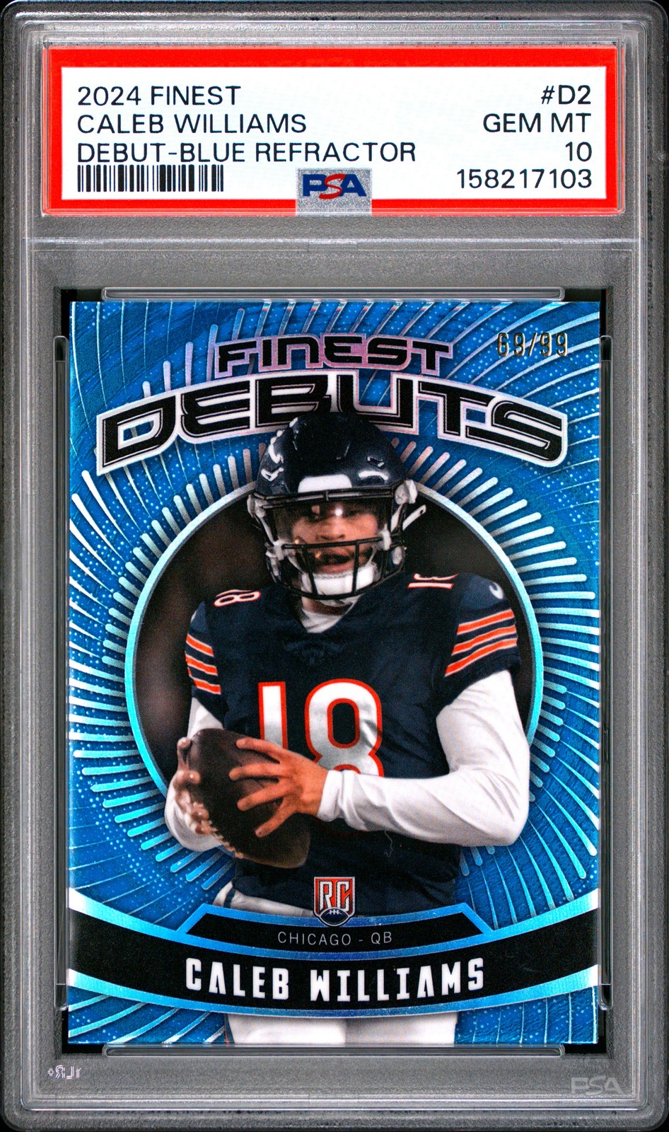 Caleb Williams Topps Finest Debut #D2 Blue Refractor