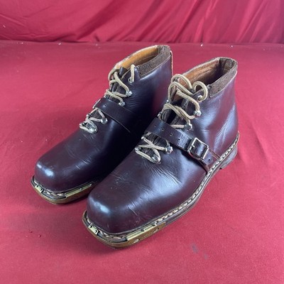 Vintage Antique Alpine Ski Boots Leather Square Toe - Size 13
