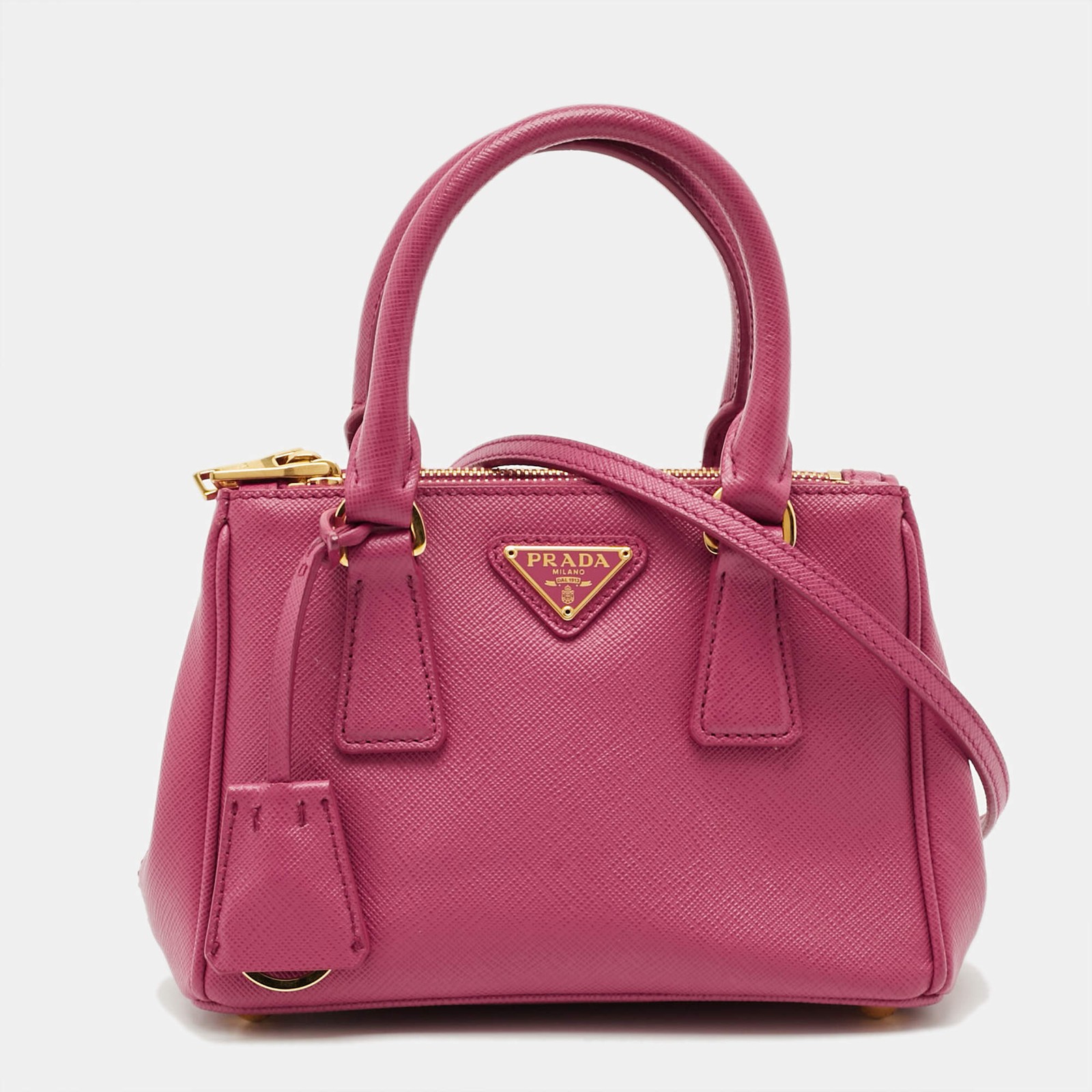 Prada Double Zip Mini Fuchsia Saffiano Lux Leather Tote