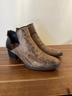 Andrew Geller Ankle Boots  Women s Size 7.5 M Black & Brown Zip Up Animal Print