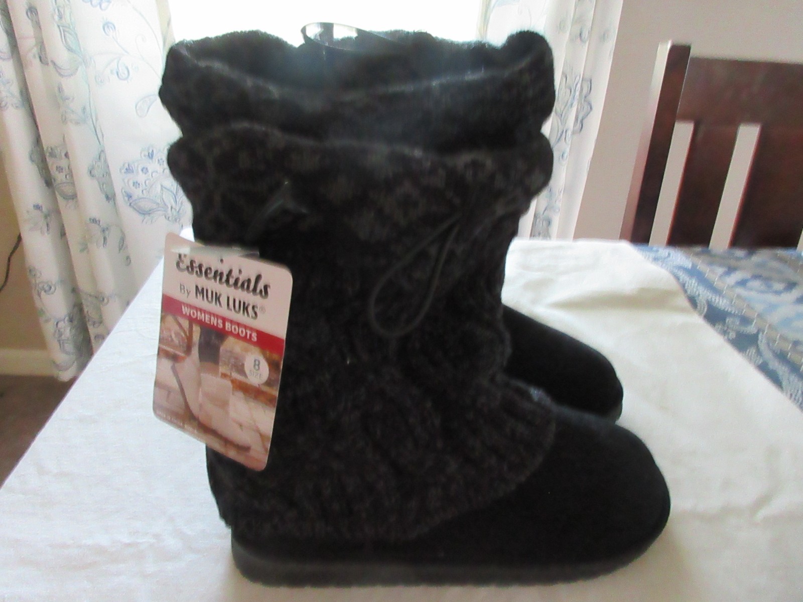 Muk Luks Women's Black Suede Faux Fur Boots - Size 8 NEW