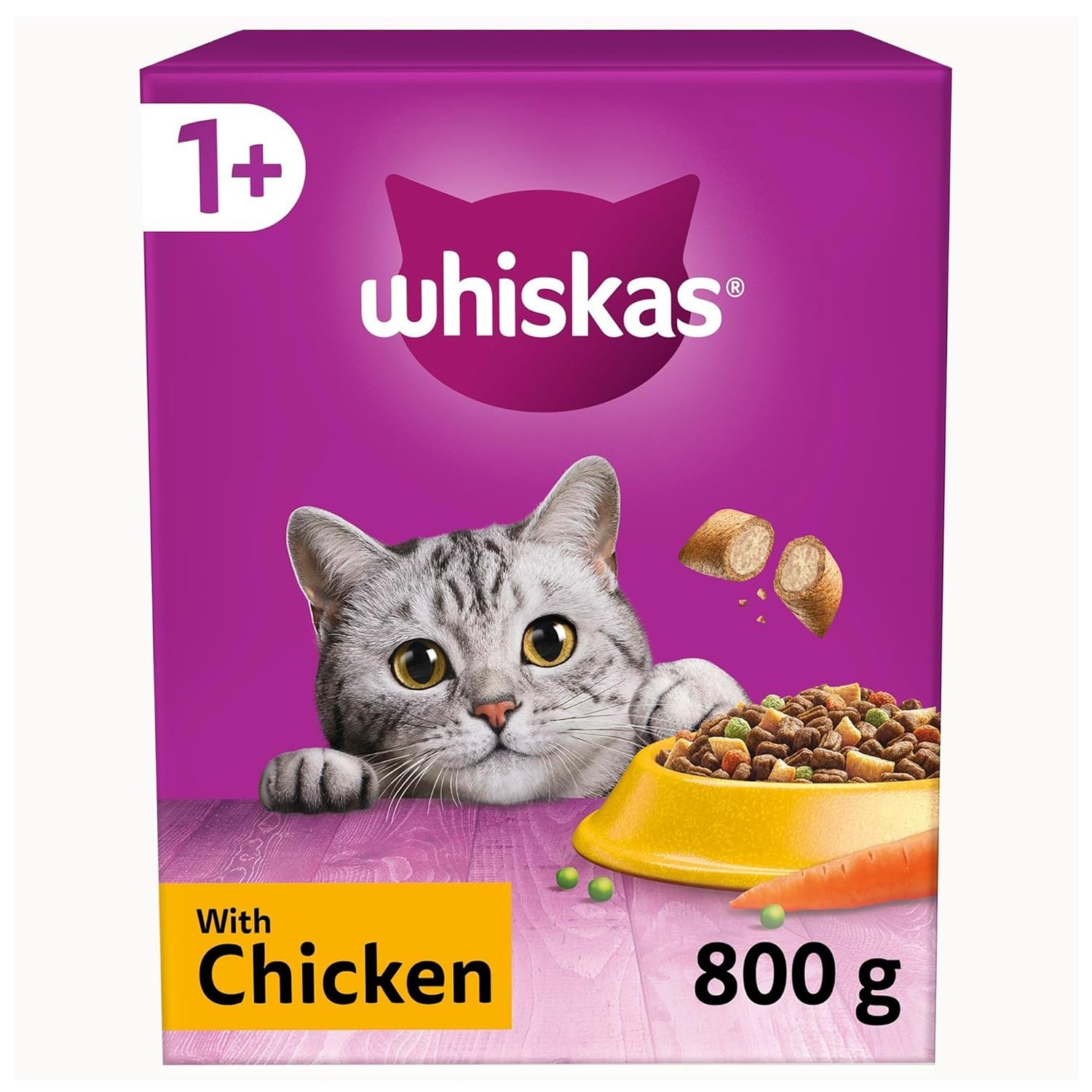 5 x 800g Whiskas Adult 1+ Cat Dry Food with Chicken Complete and Balanced
