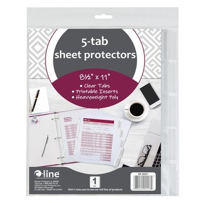 C-Line Polypropylene Sheet Protector with Index Tabs, Clear 5-Tab, 