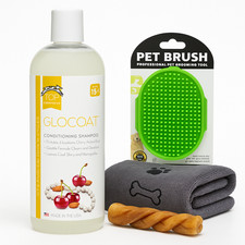 Dog Shampoo Grooming Essentials  Shampoo, Brush, Towel  Collagen Chew Kit