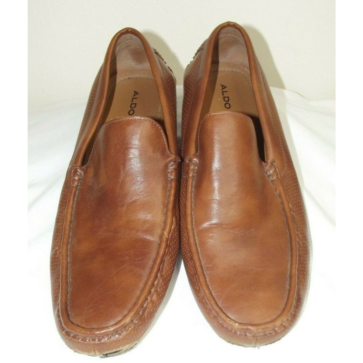 ALDO Mens LEATHER DRIVING Loafers Moccasin SHOES Cognac Brown Size