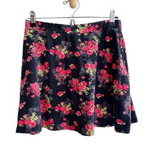 Rampage Y2K Rose Floral Stretch Short Mini Skater Skirt Medium Black Pink