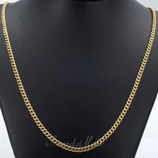 16"-30" For Men Women Chain Gold Plated Stainless Steel Cuban Curb Link Necklace