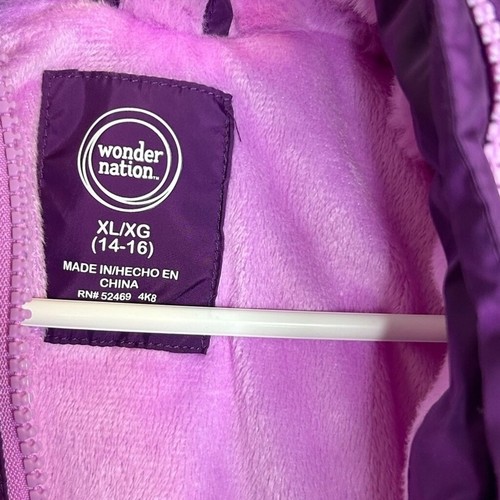 Wonder Nation Mädchen dunkel lila gesteppte Luftpolster gefütterte Jacke Fleece Gr. XL 14-16 - Bild 10 von 12