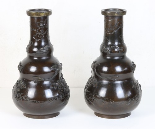Fabulous pair of Japanese gourd-shaped bronze vases, Meiji Period - 第 4/10 張圖片