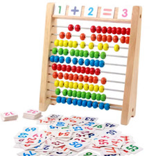 Wooden Abacus for Kids 10-Row Counting Toy with Beads Sticks Alphabet Cards Gift