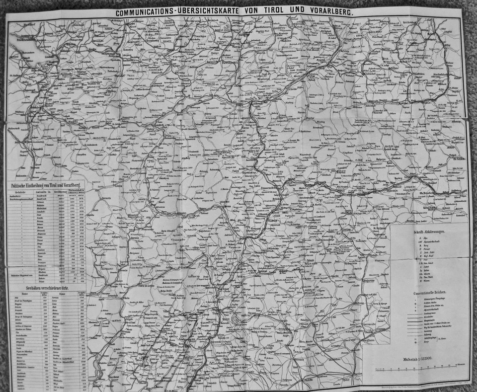 AUSTRIA, WESTERN, 1879 MILITARY COMMUNICATIONS MAP with TIROL, VORALBERG - Image 3 of 4