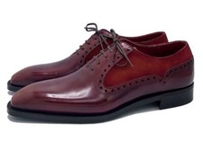 Handmade Men's Red Color Pure Leather Suede Casual Stylish Oxford Custom Shoes