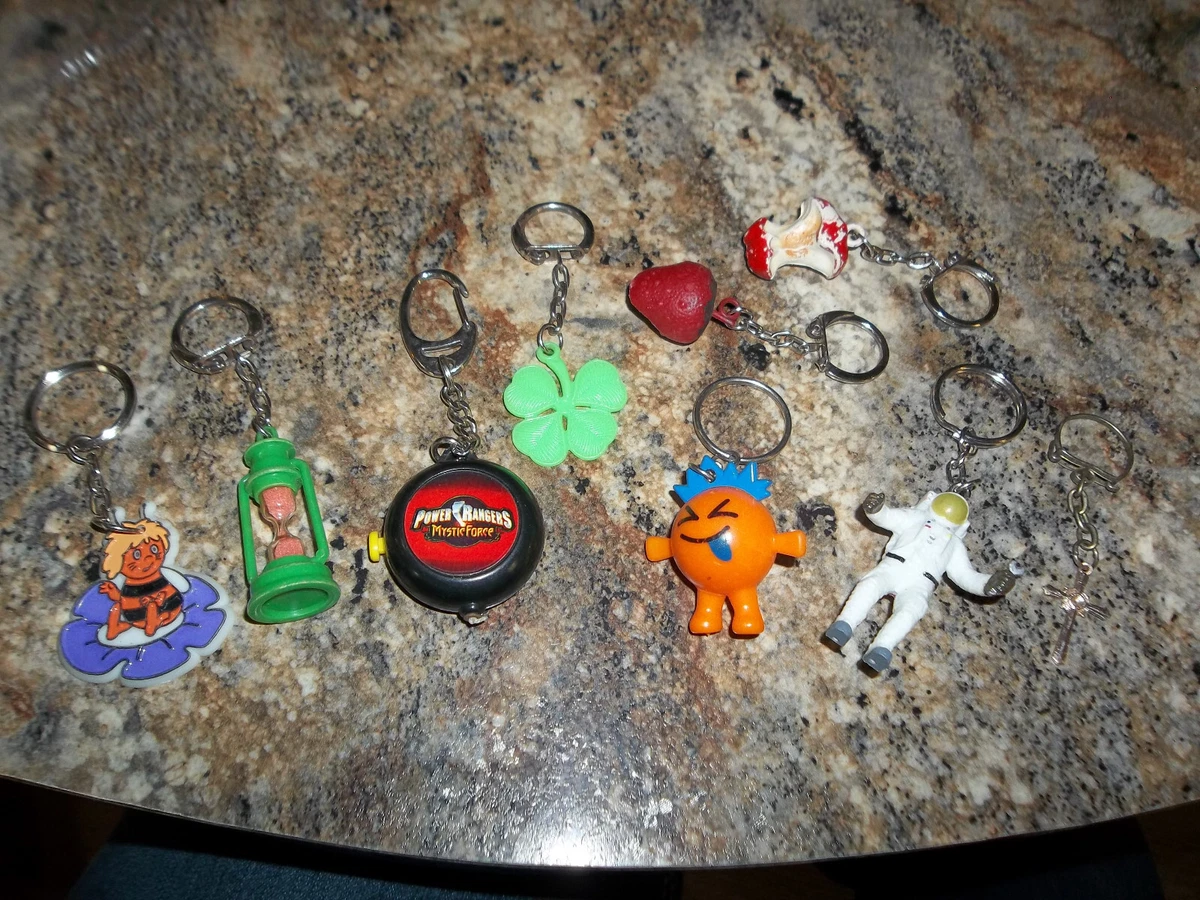 Lot of 9 Vintage Keychains Lantern Apple Astronaut Strawberry