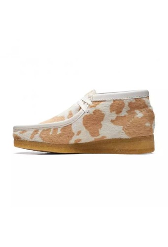 Clarks Originals Ladies WALLABEE BOOT Tan Cow Print Pony Hair Ankle Boot UK 5 D - Picture 3 of 10