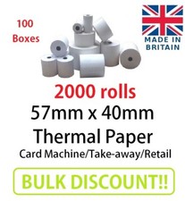 57x40mm PDQ THERMAL PAPER 2000 ROLLS RECEIPT JUST EAT MACHINE TILL CREDIT CARD 