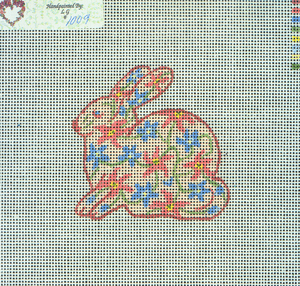 New-Hand-Painted-Needlepoint-canvas-Pink-Floral-Easter-Bunny-Free-shipping