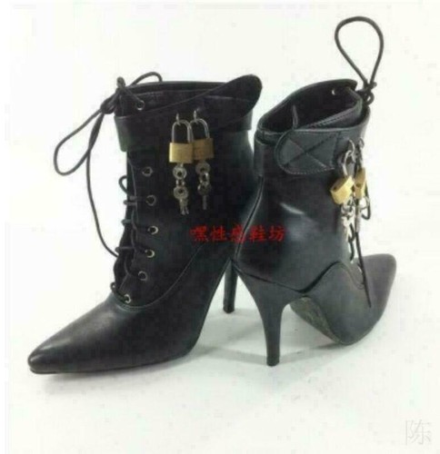 Women Ankle High Locking Sissy Maid Shoe Ballet Boots Sexy 36-46 12cm Heels @HA - Picture 10 of 17