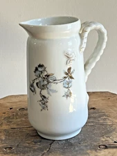 Antique Haviland Limoges Creamer Pitcher Rope Handle Blue Roses Chip on Base