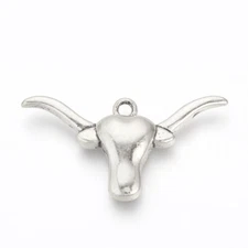 2 Longhorn Pendants Antiqued Silver Texas Western Charms Stock Show Findings B