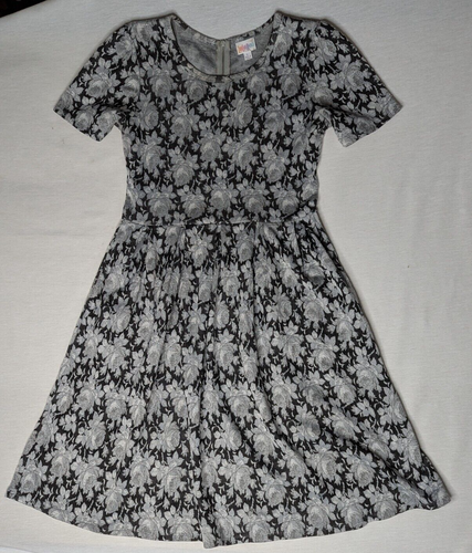 LuLa Roe Basic Junior Girls Large Dress Floral Pattern Black Gray