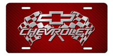 Chevrolet Bowtie Checkered Flag Vanity Aluminum license plate Tag Red