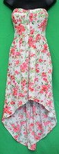 Envy Me Juniors L Hi/Lo Long White Floral Dress Zip Front Elastic Back *EUC*