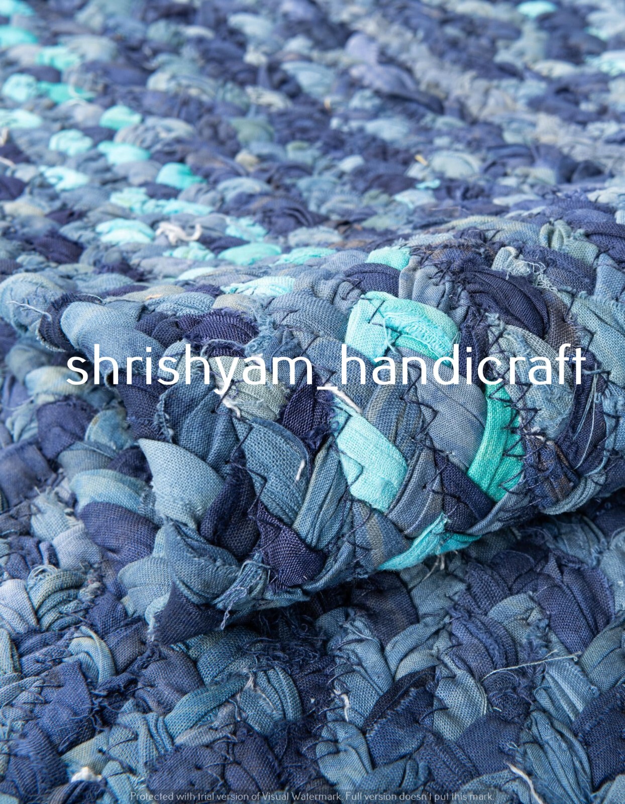 Blue Torqouise Braided Farmhouse Cotton Rug in Half Round Runner for ...