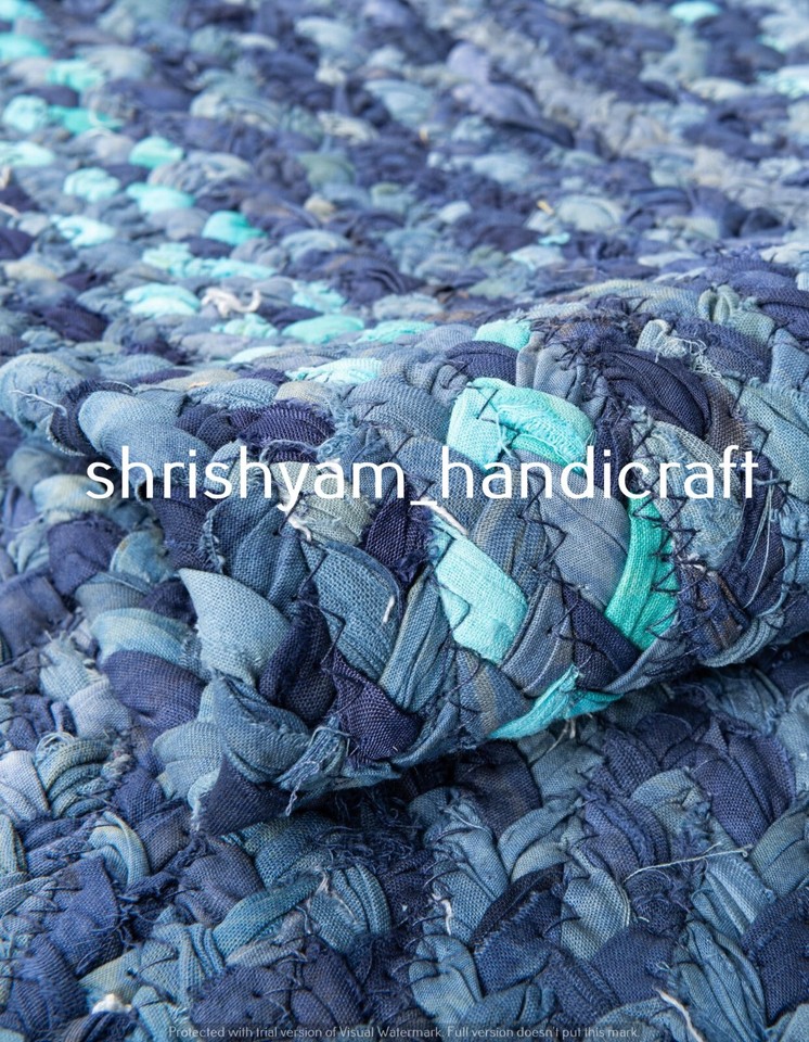 Blue Torqouise Braided Farmhouse Cotton Rug in Half Round Runner for ...
