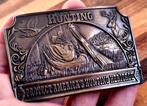 Belt Buckle Brass Lewis Buckles Chicago 1976 Protect America's Hunting Heritage - Picture 2 of 4
