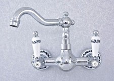 Polished Chrome Brass Kitchen Faucet Bathroom Sink Mixer Tap Wall Mount ssf551