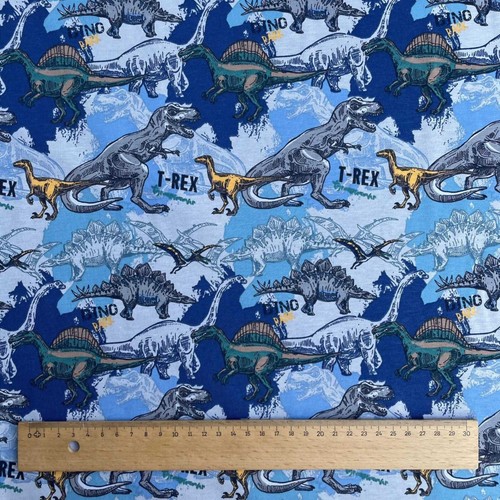 T-Rex Dinosaur Design Cotton Elastane Spandex Stretch Jersey Dress Craft Fabric - Picture 6 of 11