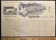 1898 *THORNDIKE & HIX* (MERCHANTS) ROCKLAND, ME. $16.17 BILLHEAD+HOG VIGNETTE! 