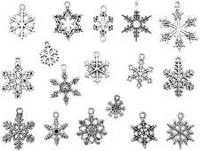 10 Snowflake Charms Silver Christmas Pendants Winter Assorted Lot Snow Findings