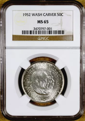 1952 NGC MS65 Washington Carver Commemorative Half Dollar - 100% White