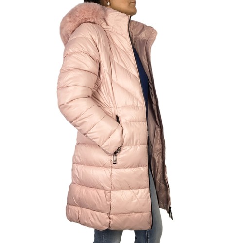 Daunen Frauen Lang Winter Jacke Gepolstert mit Kapuze Pelz Veque - Bild 5 von 41