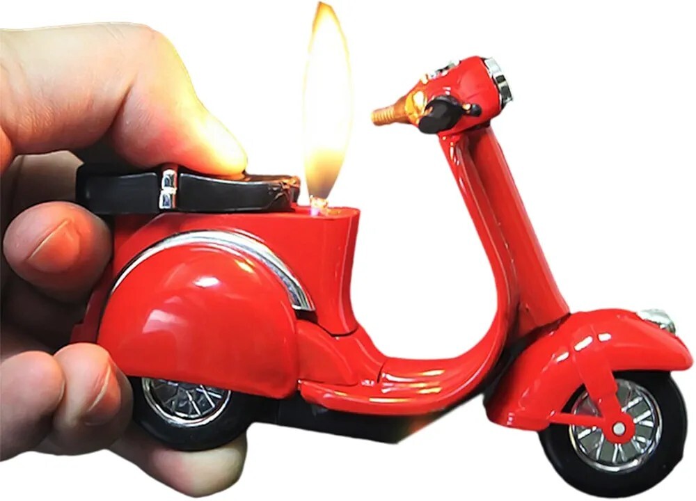 Novelty Red Vespa Scooter Cruiser Motorcycle Windproof Butane Tabletop Lighter