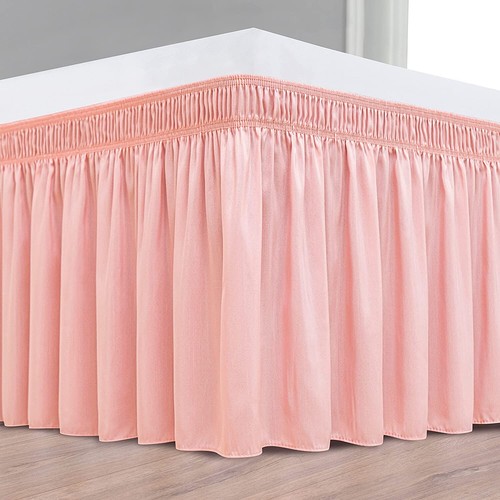 Pink King Size 80x78''Around Bed Skirts Elastic Ruffles Fit Silky Solid - Picture 2 of 9